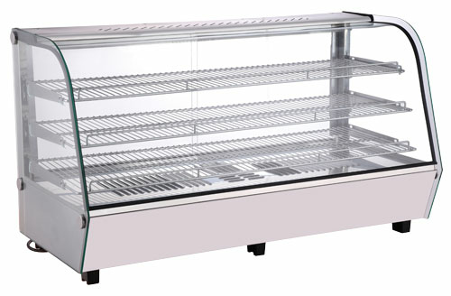 Omcan 47456 48 Inch Heated Display Case Countertop Curved Glass 3 Shelves