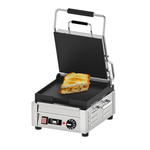 Omcan 42909 10 Inch Single Panini Grill with Digital Timer and Cast Iron Plates