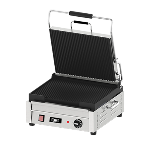 Omcan 42912 15 Inch Grooved Cast Iron Panini Grill Electric with Timer