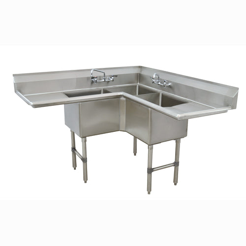 Advance Tabco FC-K4-24D-X - Fabricated NSF Corner Sink, 3-compartment L shaped, 24