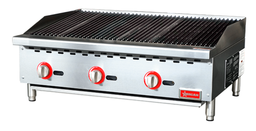 Omcan 47378 36 Inch Charbroiler Gas Countertop with 3 Burners 105000 BTU