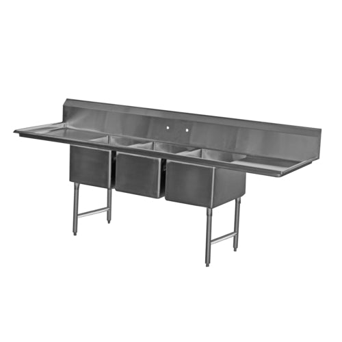 Serv-Ware E3CWP15152-15-V - Serv-Ware - Sinks - 14" Deep Economy Sink 3 Bowl - 75" W x 20.5" D x 45.5" H, 18/304 stainless