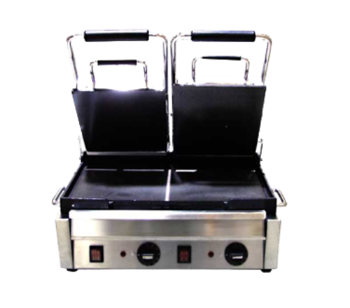 Omcan 21466 Double 10 Inch Cooking Surface Panini Grill with Smooth Plates