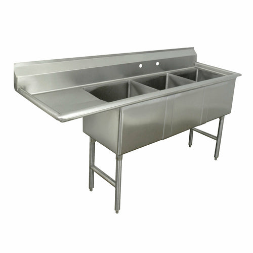 Advance Tabco FC-3-2424-24L-X - Special Value Fabricated Sink, 3-compartment, 24" left drainboard, bowl size 24" x 24" x 14" deep,