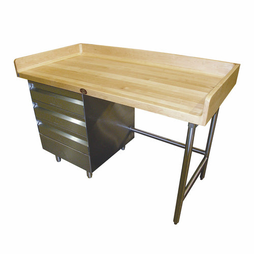 Advance Tabco BGT-368L - Bakers Top Work Table, 96"W x 36"D, 1-3/4" thick wood top with 4" splash at rear & both sides, (3)