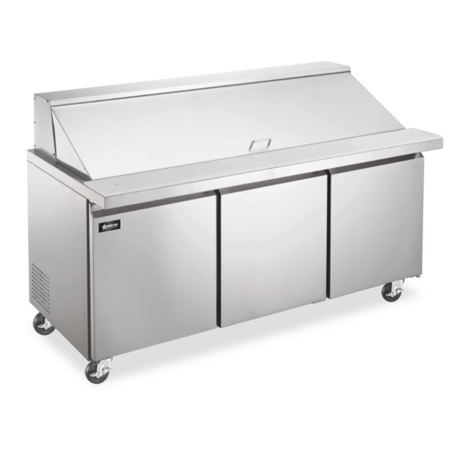 Omcan 50130 70 Inch Three Section Mega Top Salad Sandwich Prep Table Stainless Steel