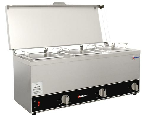 Omcan 44183 24 Inch Power Switch Triple Pot Sauce Warmer Countertop with Ladles