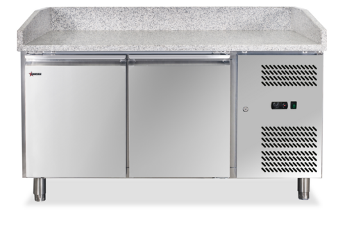 Omcan 39592 59 Inch Refrigerated Pizza Prep Table with Granite Top Two Section