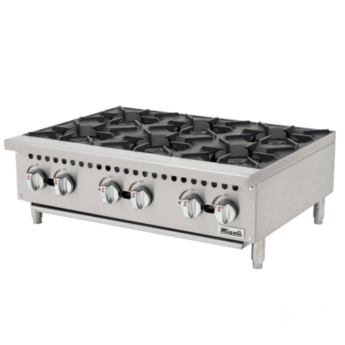 Migali C-HP-6B-36 36" Countertop Gas Hotplate w/ (6) Burners, Manual Controls, 150.000 BTU