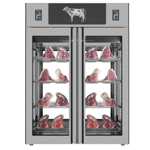 Omcan 48048 57 Inch Meat Curing Aging Cabinet Two-section with Glass Doors