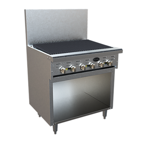 Royal Range RR-36RB-XB 36" Gas Restaurant Range w/ 36" Full Radiant Charbroiler, (1) Open Cabinet Base, 90.000 BTU