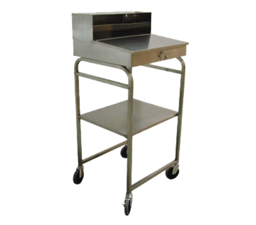 Omcan 13511 24 Inch Mobile Desk Sloped Top Stainless Steel with Locking Storage