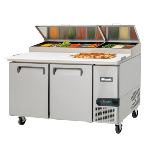 Migali C-PP67-HC 67" Two Section Refrigerated Pizza Prep Table w/ 2 Doors, (9) 1/3 Size Pans