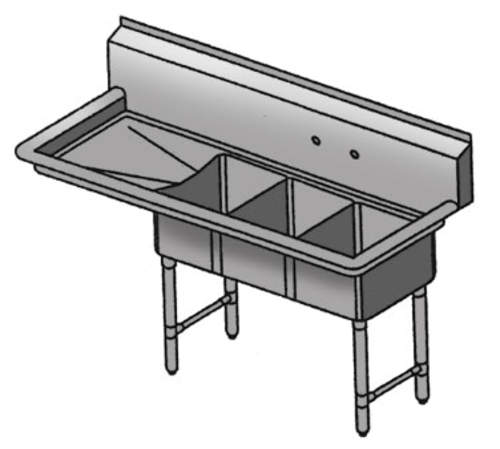 Klinger's Trading CON3DL - Convenience/Deli Sink, three compartment, 44-1/2