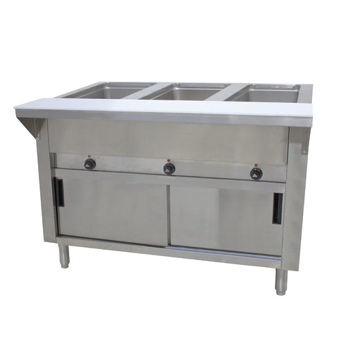 Advance Tabco SW-3E-120-DR - Hot Food Table, electric, 47-1/8"W x 30-5/8"D x 34-1/8"H, (3) 12" x 20" sealed wells with