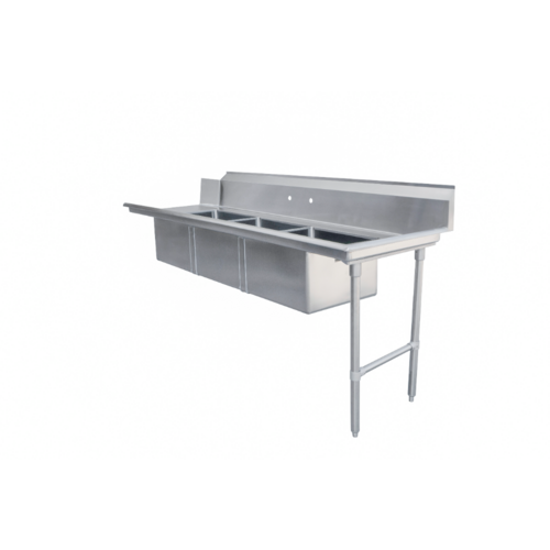 Omcan 48498 84 Inch Straight Soiled Dishtable with Three Sinks Stainless Steel