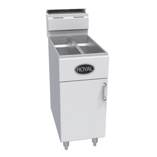Royal Range RFT-2525 Split Pot Floor Model Gas Fryer w/ 25-lb Per Tank, 4 Burners