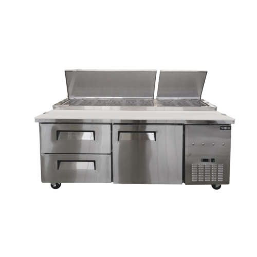 Omcan 49298 (PT-CN-1800-2D) Refrigerated Pizza Prep Table Two-section Side Mount Self-contained Refrigeration