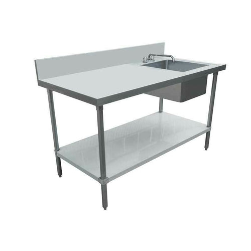 Omcan 43240 72 Inch Work Table with Prep Sink and Undershelf Stainless Steel