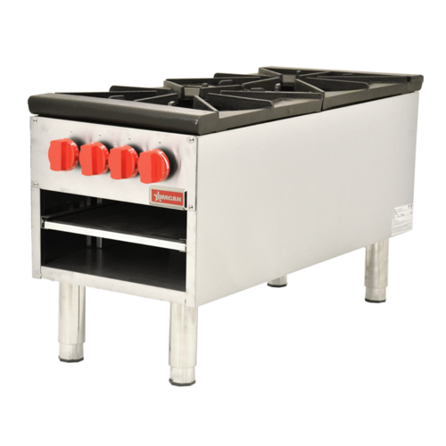 Omcan 37529 18 Inch Gas Stock Pot Range 2 Burner 200000 BTU Stainless Steel