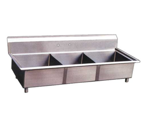 Omcan 22120 77 Inch Three Compartment Sink 18 Gauge Stainless Steel with Corner Drains