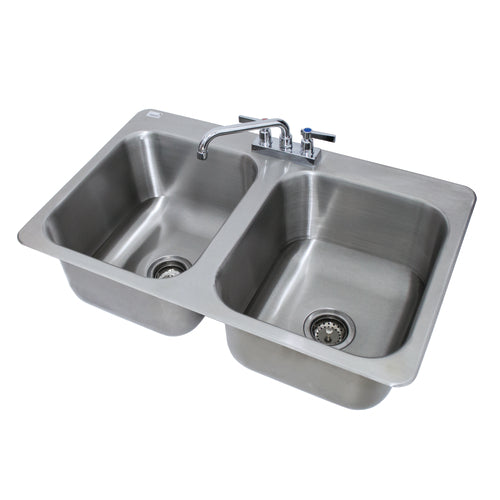 Advance Tabco DI-2-1410 - Drop-In Sink, 2-compartment, 14" wide x 16" front-to-back x 10" deep each/bowl, 18 gauge 304