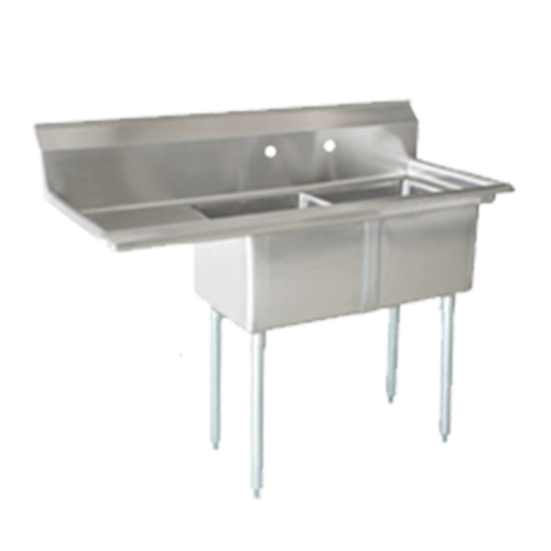 Omcan 25250 56 Inch Pot Sink with 2 18 Inch Bowls and Left Drainboard