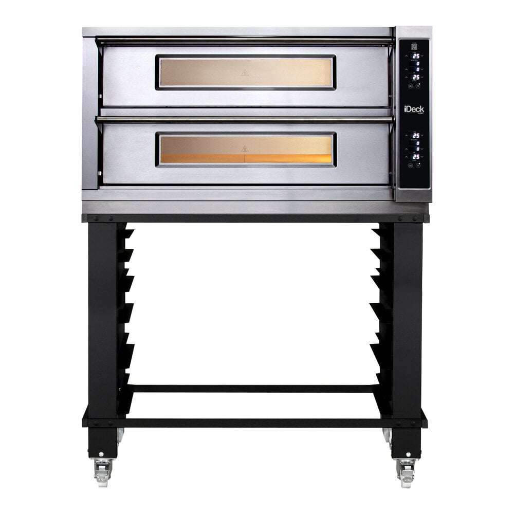 Moretti Forni iD 105.65 52" x 43 1/4" Electric Double Deck Pizza Oven with Stand and Tray Holder Slides - 208V, 3 Phase, 16.3 kW
