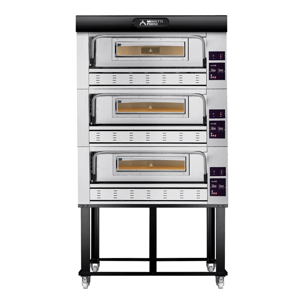Moretti Forni P110G B COMP 1SP Liquid Propane Triple Deck Oven with Stand and Tray Holder Slides - 296,856 BTU