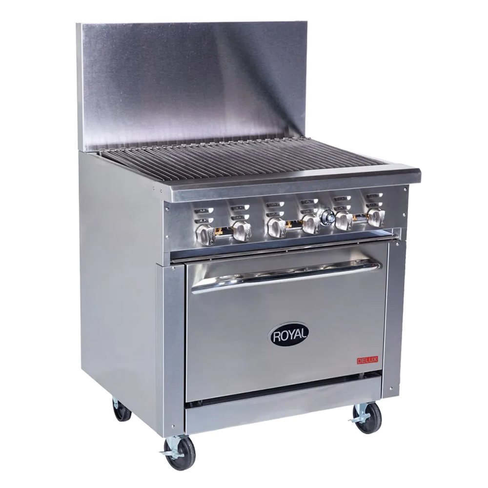Royal Range RDR-24RB-120 24" Gas Restaurant Range w/ 24" Full Radiant Charbroiler, (1) Spave Saver Oven, 87.000 BTU