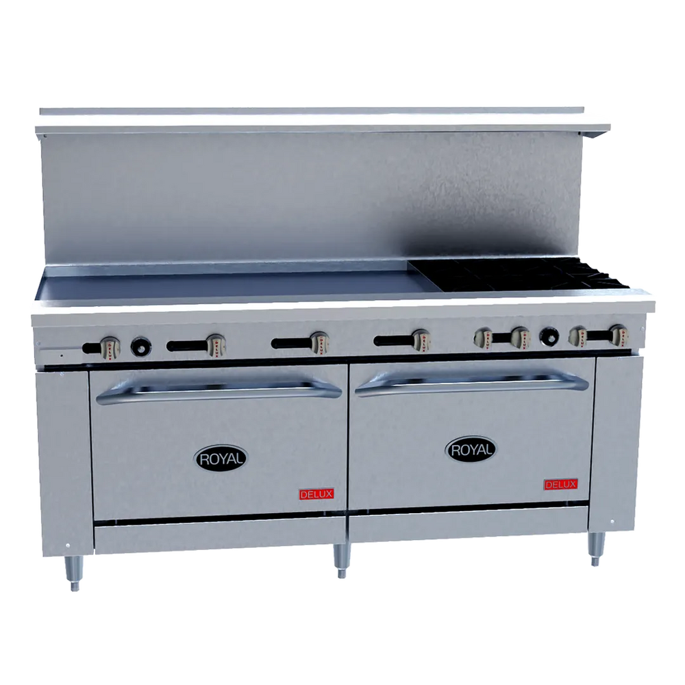 Royal Range RDR-2G60-CC 72" Gas Restaurant Range w/ (2) Open Burners, 60" Griddle, (2) Convection Ovens, 220.000 BTU