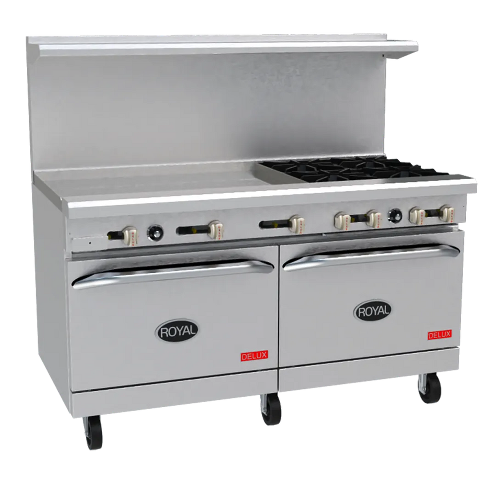 Royal Range RDR-G60-CC 60" Gas Restaurant Range w/ 60" Full Griddle, (2) Convection Ovens, 160.000 BTU