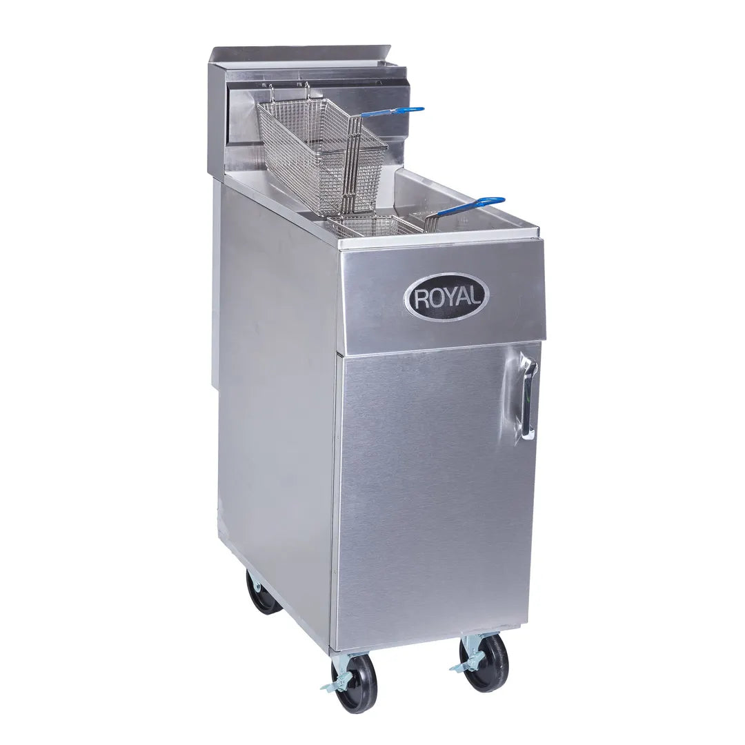 Royal Range REEF-35 Full Pot Floor Model Gas Fryer w/ 35-lb Capacity, 2 Twin Baskets