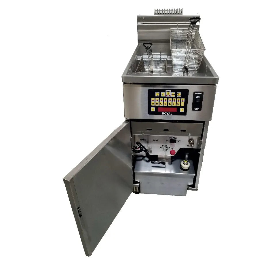 Royal Range RHEF-45-2-CM Multi-Battery Gas Fryer w/ (2) 50-lb Vats, Built-In Filter