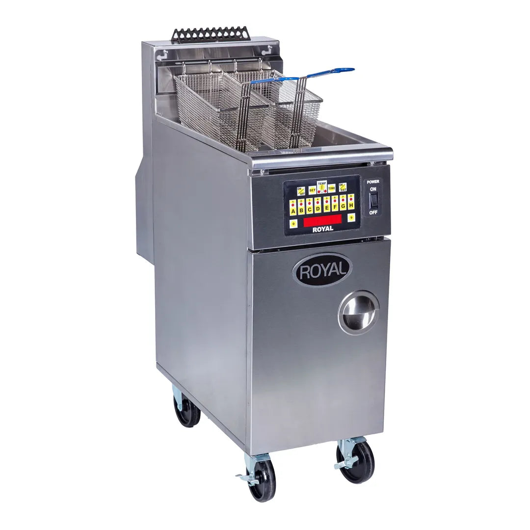 Royal Range RHEF-45-CM Full Pot Gas Fryer w/ 50-lb Capacity, Twin Baskets, 3 Burners