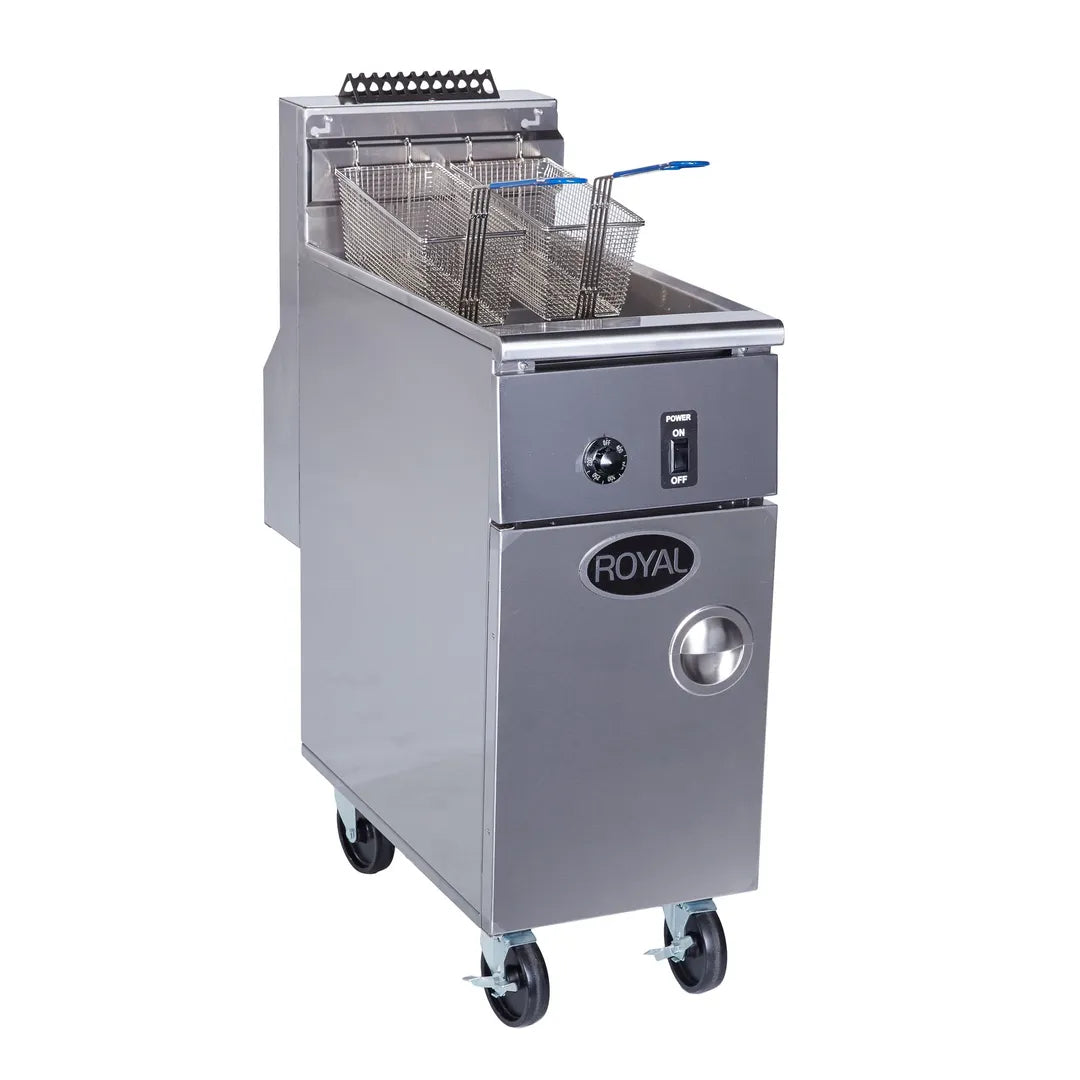 Royal Range RHEF-45-DM Full Pot Gas Fryer w/ 50-lb Capacity, Twin Baskets, 3 Burners