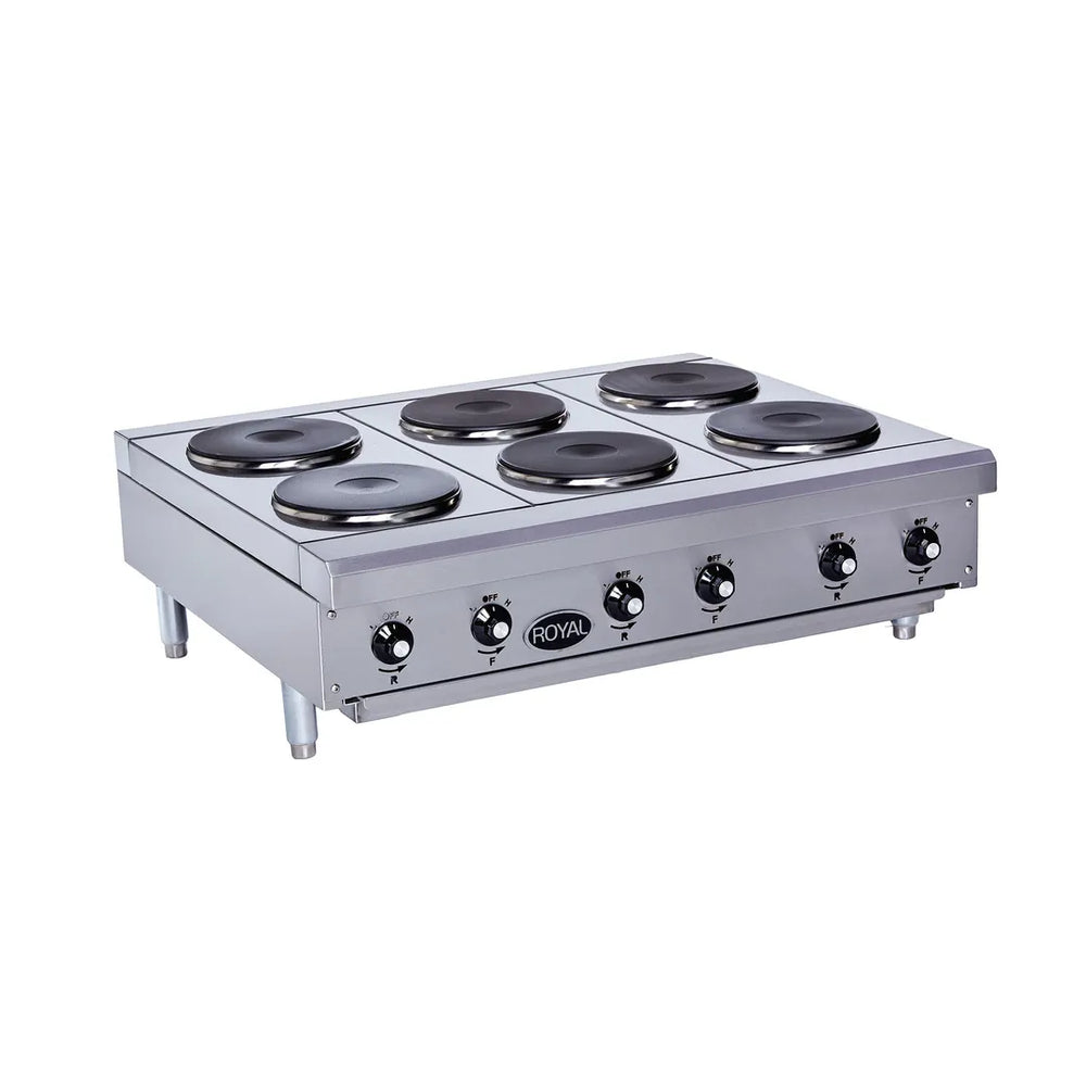 Royal Range RHPE-48-8 48" Electric Countertop Hotplate w/ (8) Solid Burners, Manual Controls, 16.0 kW