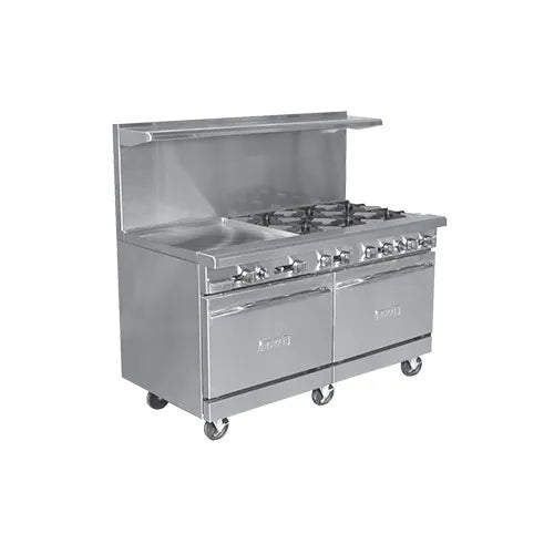 Royal Range RR-10 60" Gas Restaurant Range w/ (10) Open Burners, (2) Standard Ovens, 370.000 BTU