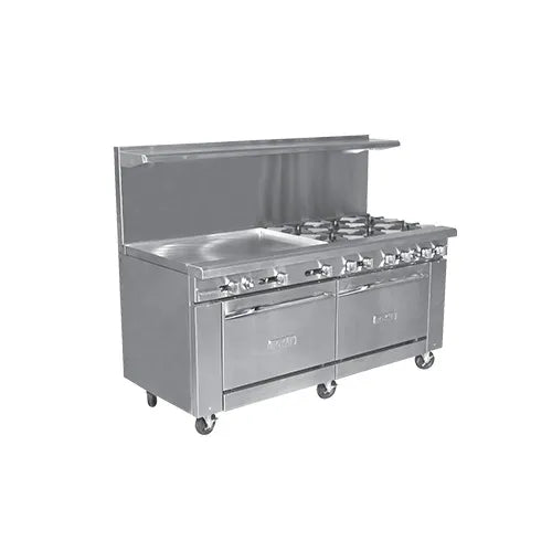 Royal Range RR-12 72" Gas Restaurant Range w/ (12) Open Burners, (2) Standard Ovens, 430.000 BTU